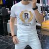 T-shirt Men's New Summer 2023 Short Sleeve Letter Crown Sequin Embroidery O-Neck Slim Red Top Luxurious Trend Party Man Clothing