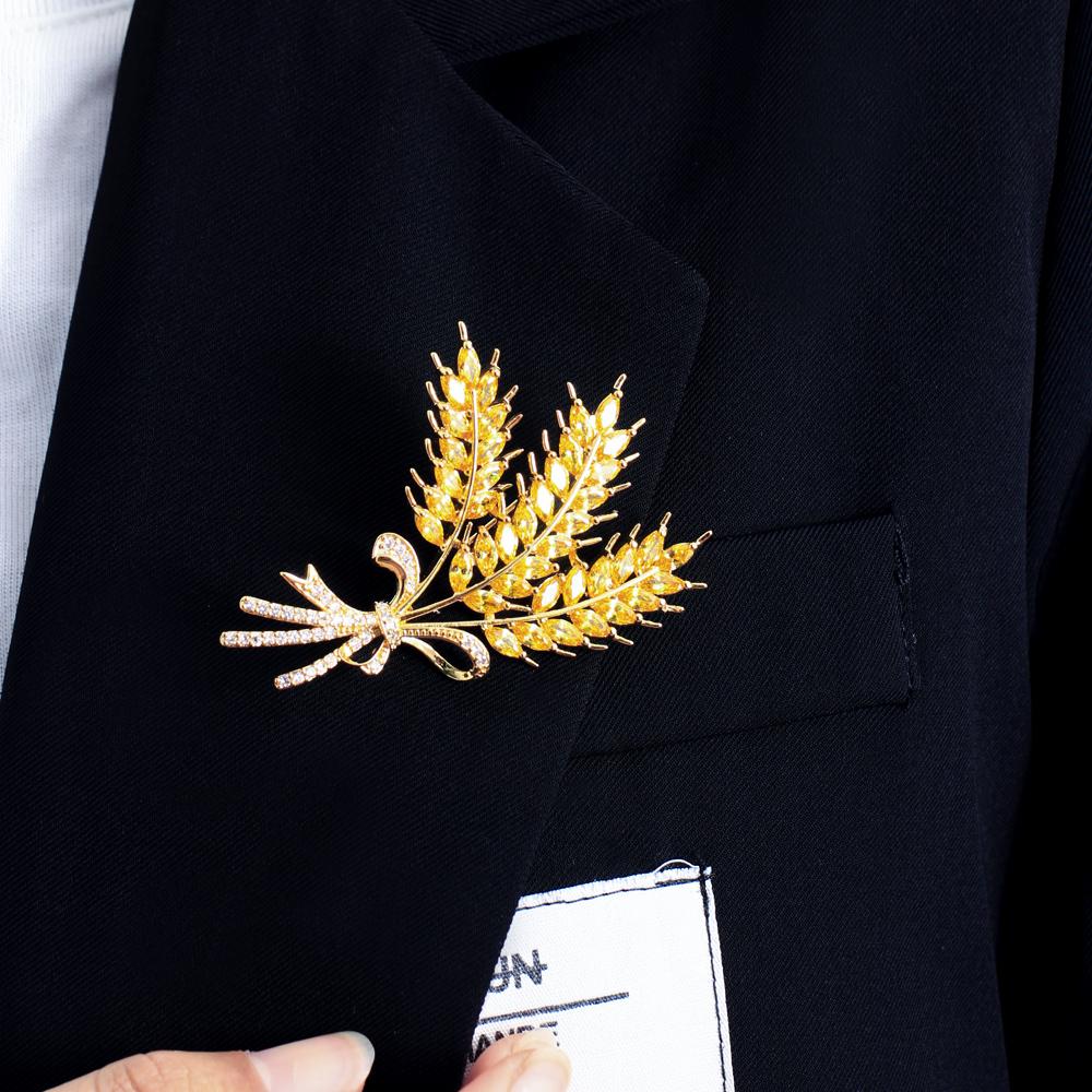 Personalized Yellow Cubic Zircon Wheat Brooch Pin Party Decoration Brooches Luxury Women