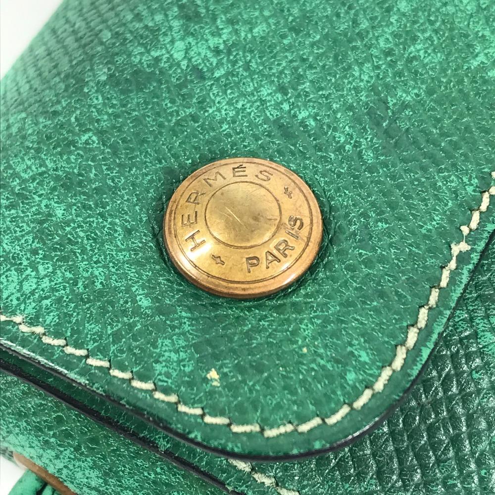 HERMES vintage logo Pochette bag mini bag Shoulder Bag Leather Green