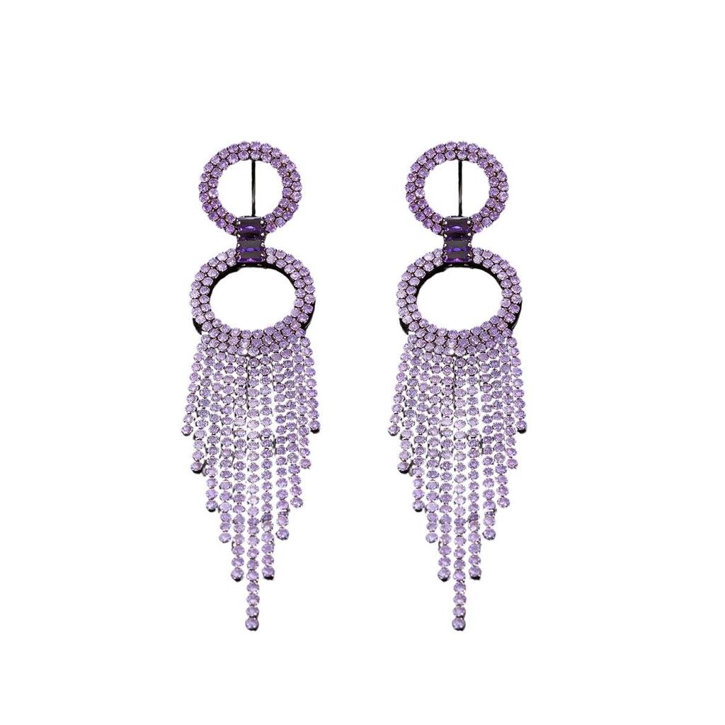 Silver Needle Rhinestone Geometric Tassel Earrings - High-End Luxury Design for Women