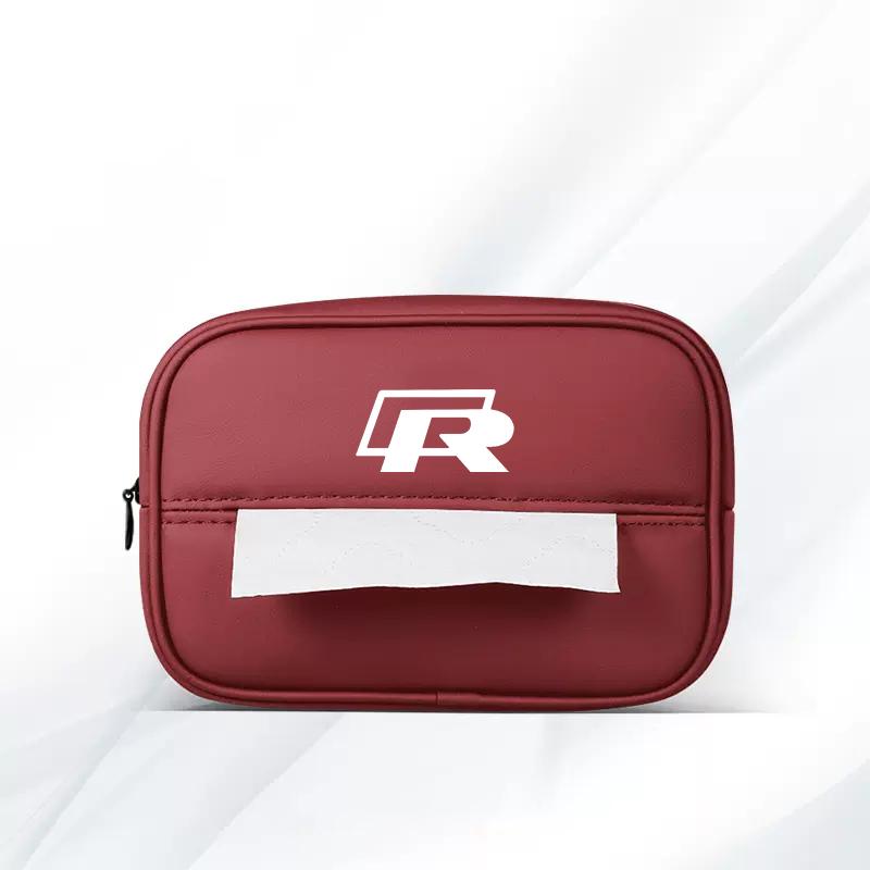 UNYDV1 Leather Car Tissue Box Sun Visor Seat Back Hanging Bag Accessories For Volkswagen VW RLine R GTI Golf Amarok Phaeton ID3 Tiguan