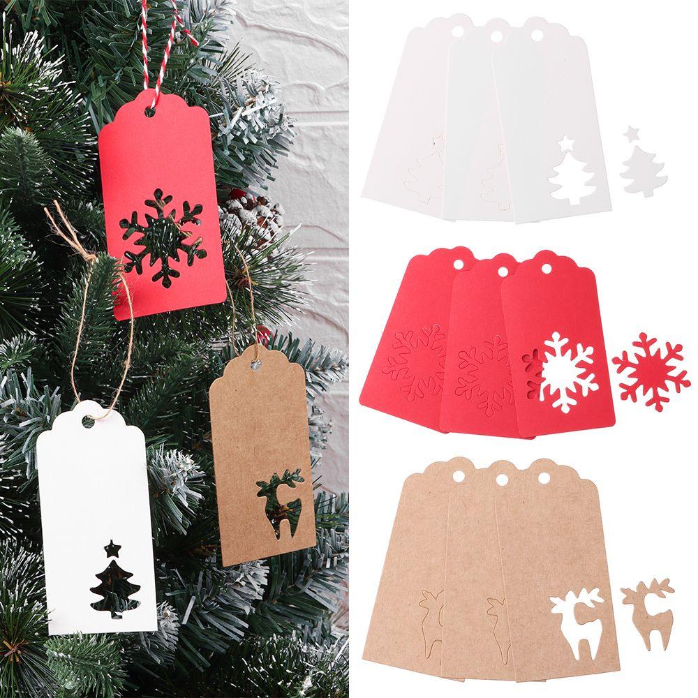50pcs DIY Crafts Xmas Tree Hanging Christmas Card Label Kraft Paper Tags Snowflake Thanks Tag