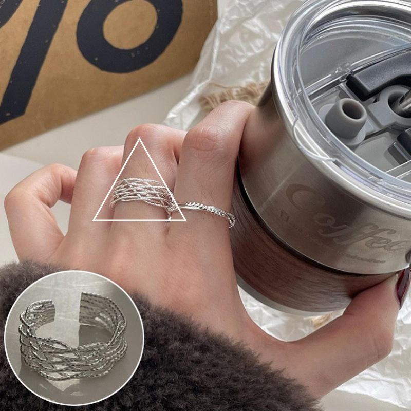 Geometric High-Polish Criss-Cross S925 Silver-Plated Open Ring - Women's Stackable Index Finger Jewelry