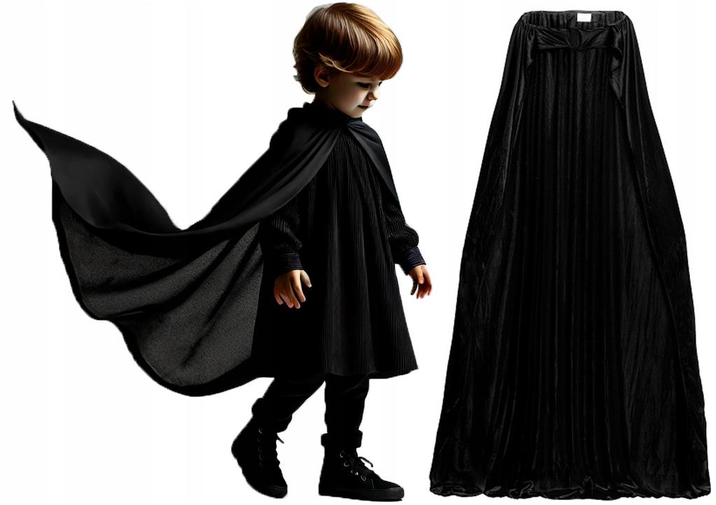 Czarna Peleryna Czarodziej Magik Wampir Karnawał Halloween Andrzejki 130Cm