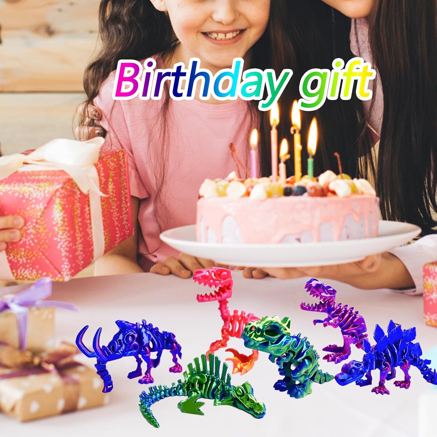 6pcs 3D Printed Dinosaur Skeletons, T-Rex Triceratops Spinosaurus Fidget Toys,3D Printed Dragon Animals Toys,Dragon Fidget Toy Kids Girl,Dinosaur