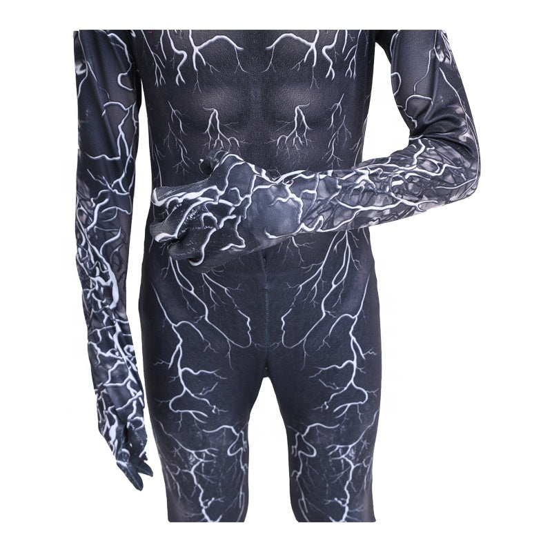 Kids Superhero Costume Venom with Lightning Bolts, Mask Set, Lycra, 4-5 Years, 120cm, Black/White