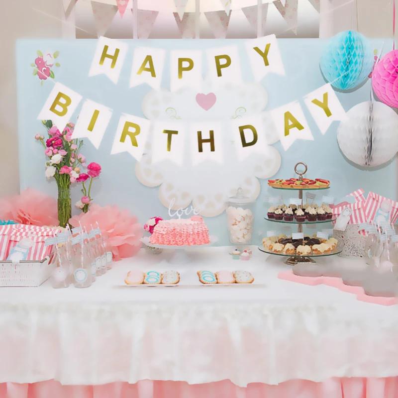 

NEW Happy Birthday Banner Bunting Flag Party Decoration Kids Decor Children s Ornament Baby Colorful Girl Boy Parti Supplies белый