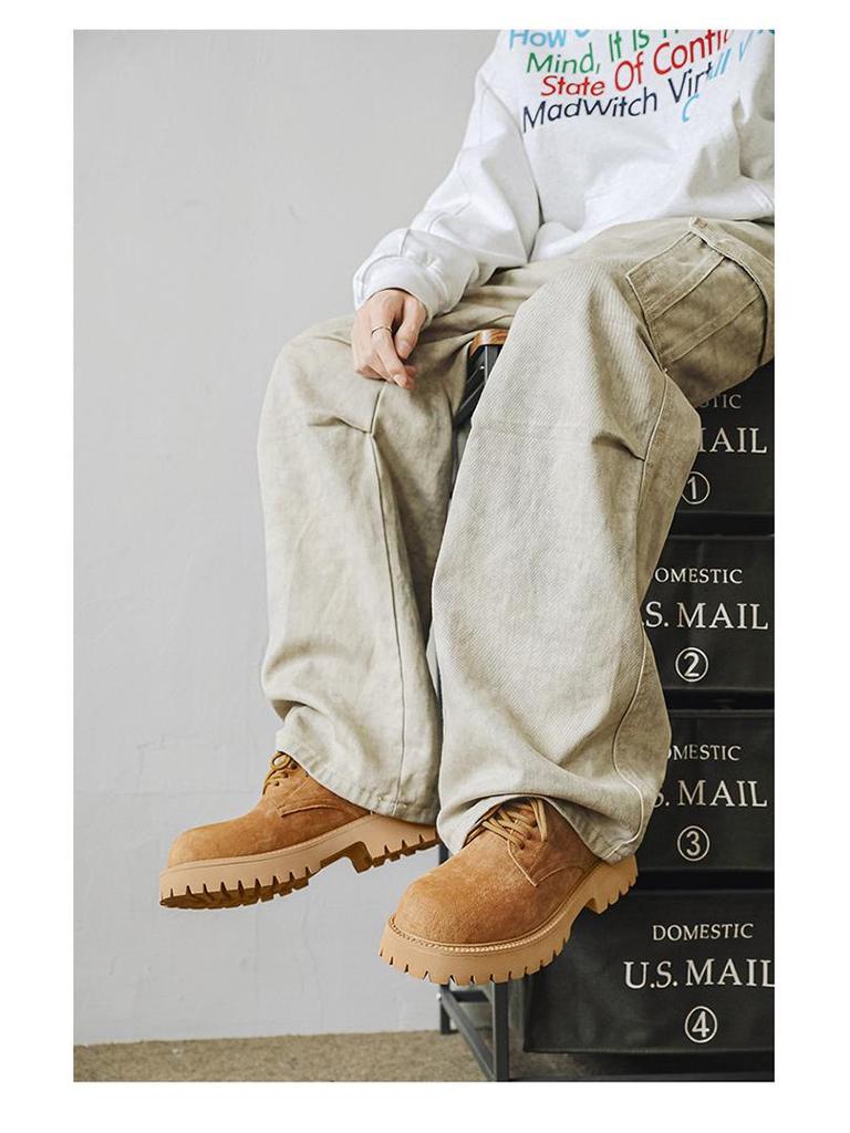 Men's Vintage Low-Top Derby Shoes, Autumn/Winter 2024 Martin Boots, Thick Sole, Versatile Style (Model: 66502-J)