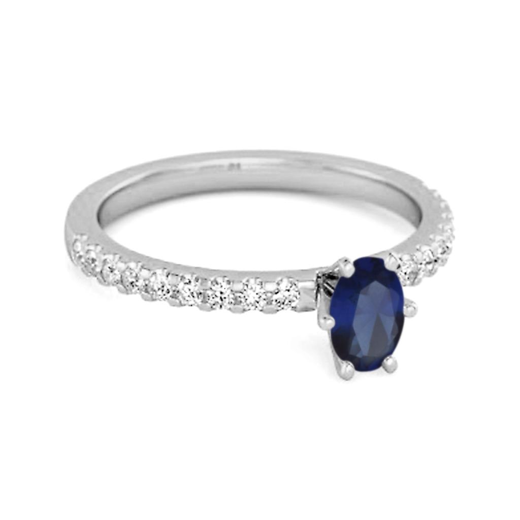 Blue Sapphire Oval Solitaire Ring - 925  Sterling Silver