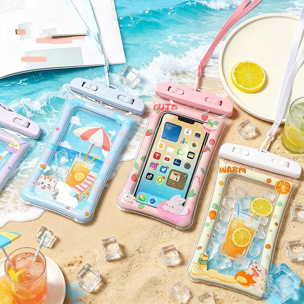 Waterproof Phone Pouch Floating Touch Screen Underwater Dry Bag with Lanyard Cartoon Phone Case for Swimming Diving Drifting Bea
