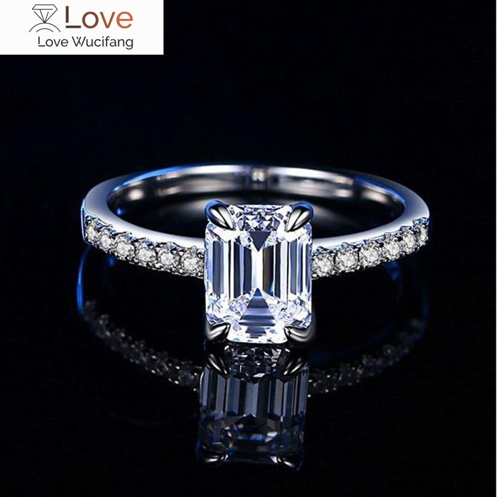 100 % 925 Sterling Silver Emerald Cut 6 * 8 mm Vytvořený drahokam Moissanite Svatební zásnubní prsten Ženy Jemné šperky Dárek