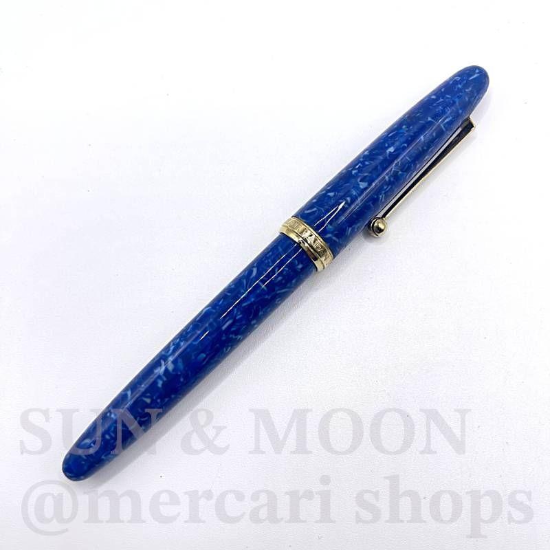 Used Rare SAILOR Magellan 14K Fountain Pen Marble Blue Gold Writing Unconfirmed TJ267-2