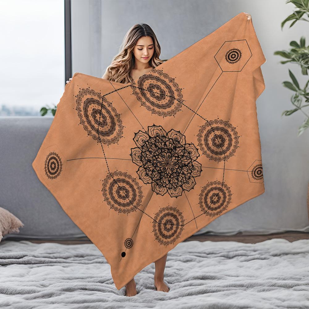 Coperta Ponderata in Pile Boho Mandala Paisley Nero Morbida Calda Decorativa per Letto Divano Copricuscino Regalo