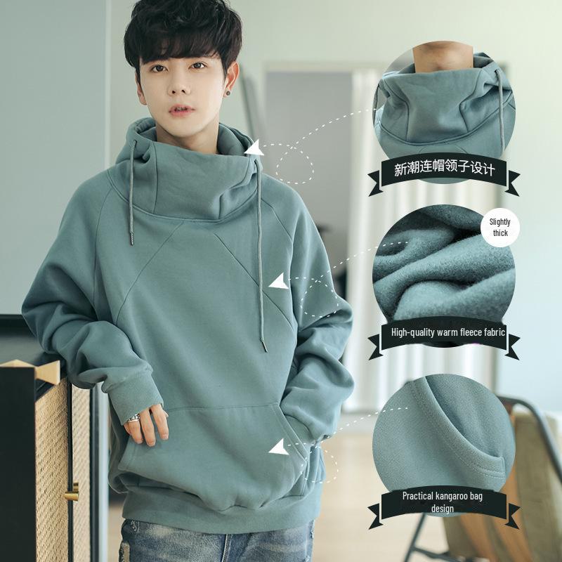 Men's Autumn/Winter Hooded Loose High Collar Fleece Jacket