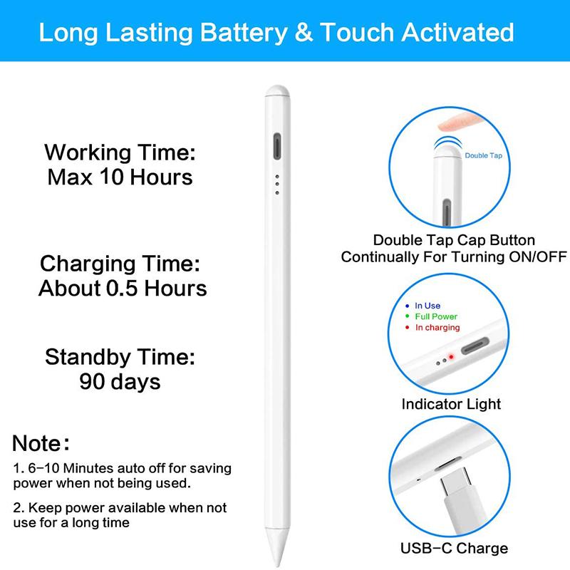 Stylus Pen pentru Apple iPad, stilou digital reîncărcabil pentru iPad Pro/Mini/Air/iPhone, tabletă de telefon cu ecran tactil capacitiv