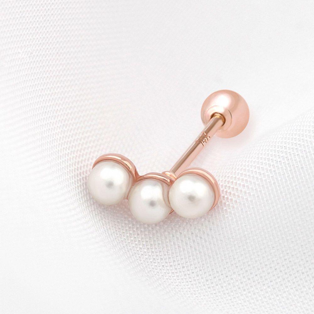 Triple 14K piercing gold needle pearl rose gold stud