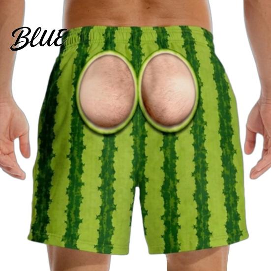 Mens Funny Swim Shorts Men Hairy Booty Shorts Leopard Print Thong Fake Denim Gag Gifts for Birthdays 3D Illusion Beach Trunks Summer Pool Party,