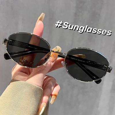 Retro Oval Framed Sunglasses Personalized Fashion Men Women Eyewear Outdoor Driving Dating Party Nylon Lenses Sunglasses