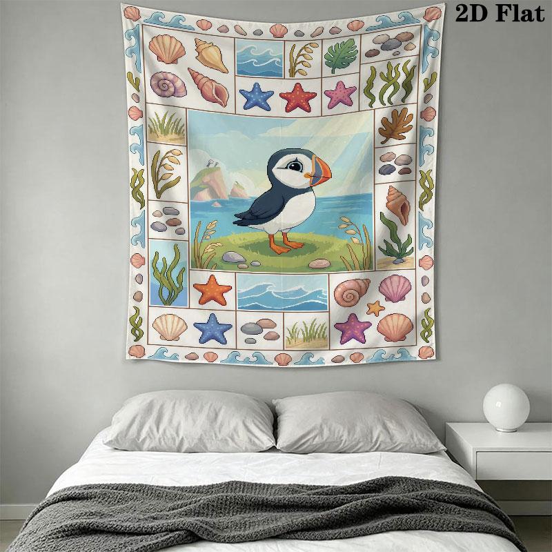 Puffin Rock Wall Hanging Printed Fabric Blanket Decorative Tapestries for Bedroom Living Room Home Decor