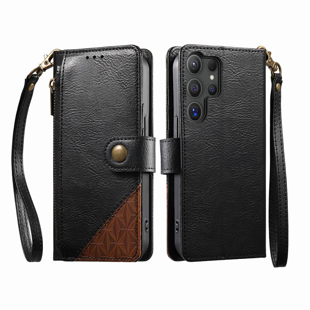 For Samsung Galaxy S26/S25 Edge/S24/S23/S22 Ultra Wallet Case, RFID Blocking 3 Card Slots, Shockproof Cover with Wrist Strap