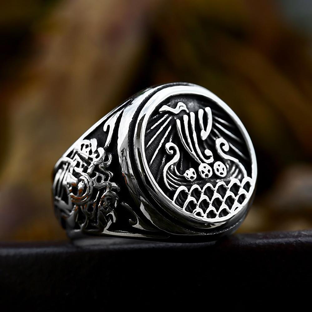 

Vintage 316L Stainless Steel Viking Sailboat Sailing Ring Punk Biker Boat Signet Rings for Men Fashion Amulet Jewelry Wholesale 13
