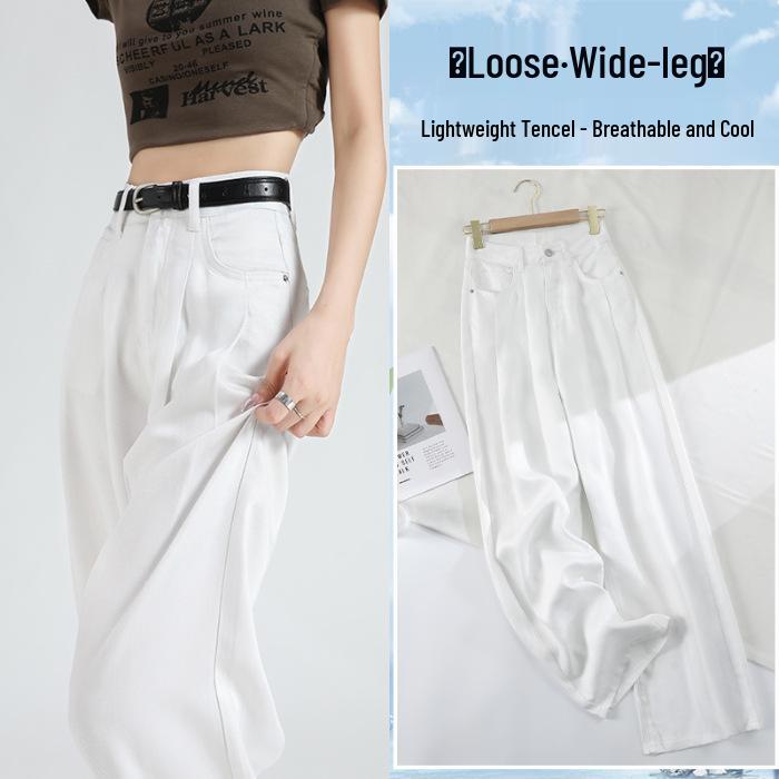 

Women s Summer 2024 High Waist White Ice Silk Wide Leg Jeans S