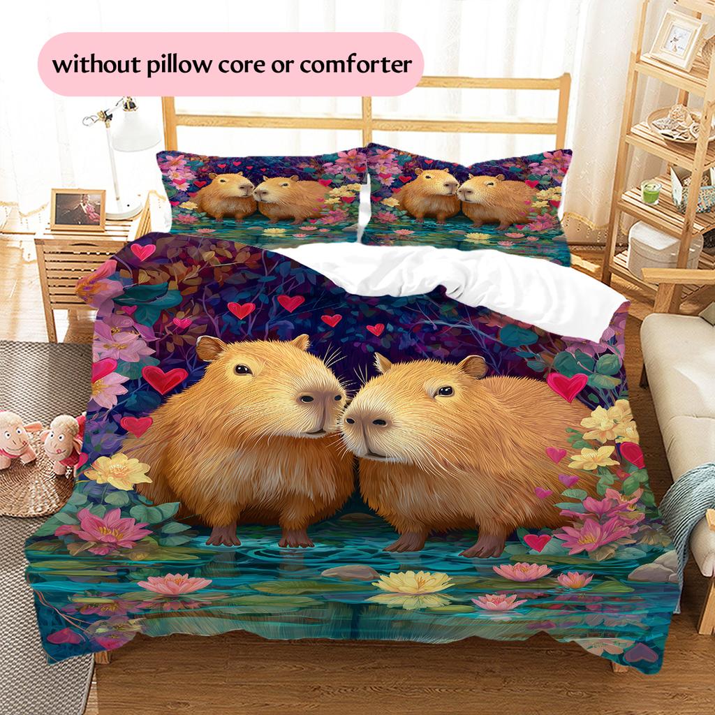 Two Capybaras Pattern Bedding Home Decoration Birthday Gift (1 * duvet cover + 2 * pillowcase, without core)