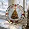 Retro Christmas Tree Hanging Pendant Stained Glass Style Acrylic Window Hanging, Snow Scene Indoor Xmas Party Decorations Suncatcher, Door Home Decor