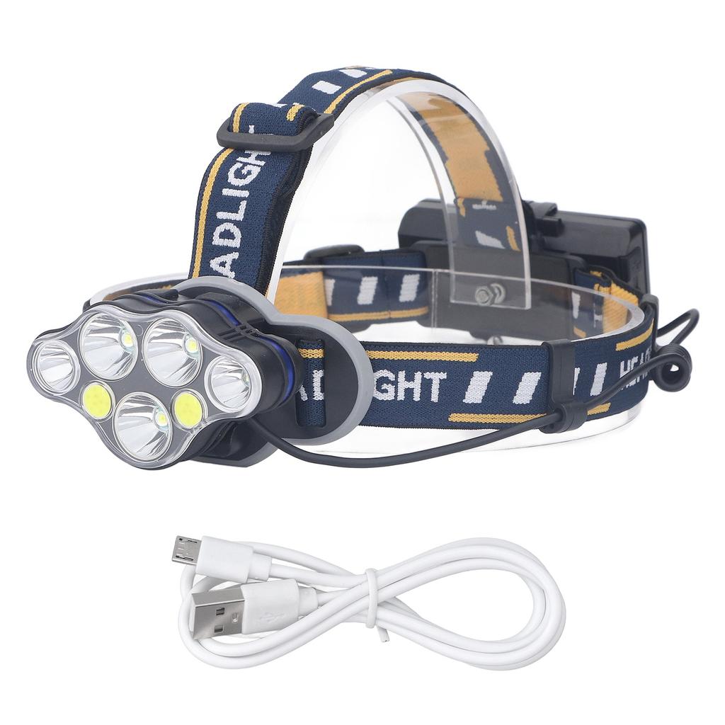 7 Core Headlight Long Range USB Rechargeable Headlamp Outdoor Work Light IPX4 Waterproof Built In Ba