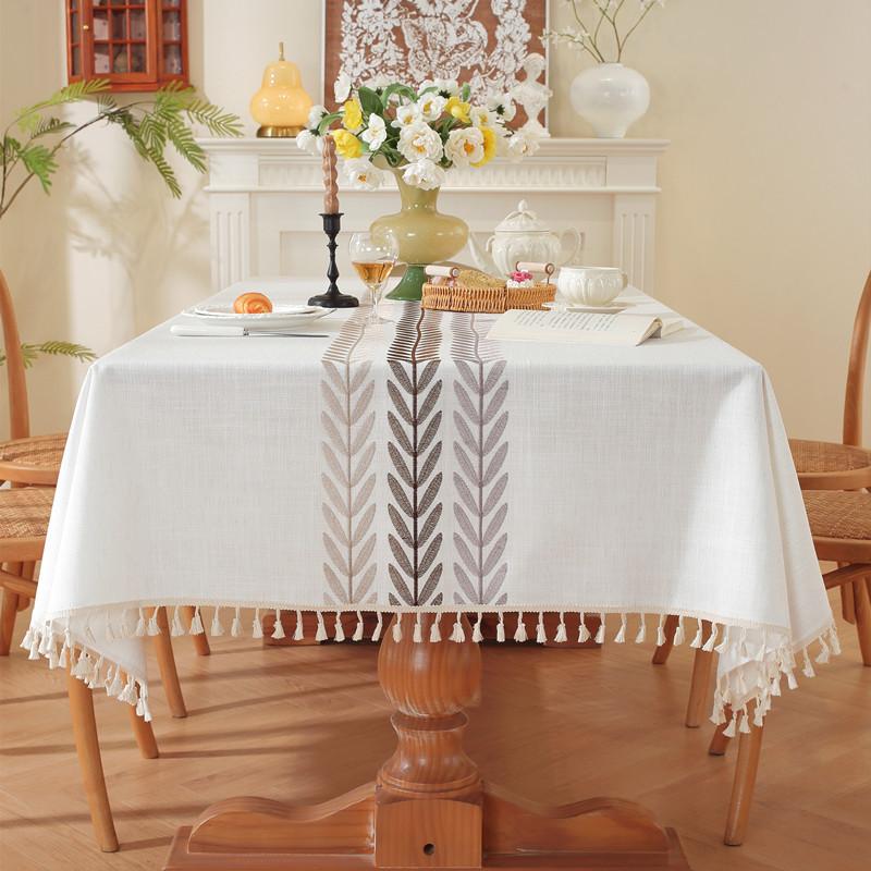 Embroidered Plaid Flower Tassel Tablecloth Rectangular Coffee Table Anti-fouling Decorative Tablecloth Tablecloth