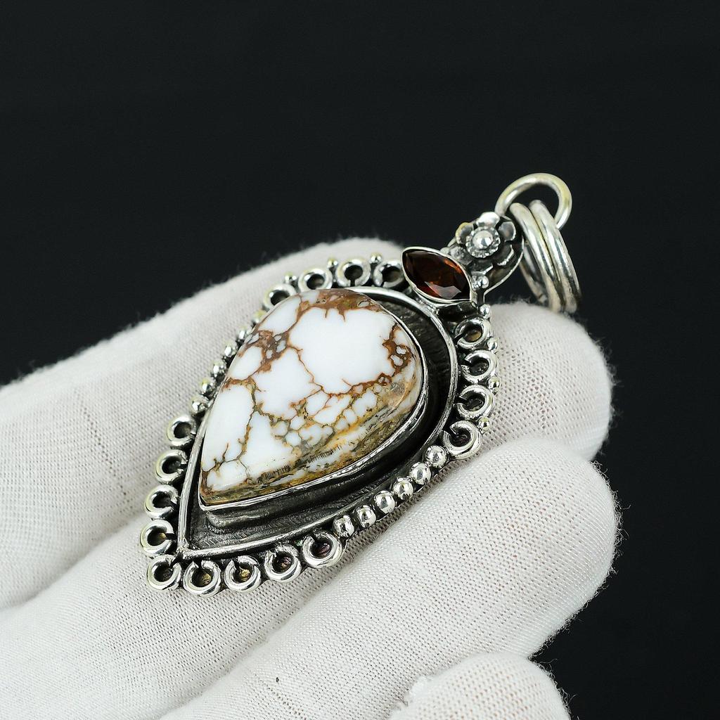 Jaspis z dzikiego konia, wisiorek z kamieniem szlachetnym z topazu miodowego ze srebra, wisiorek ze srebra próby 925, naturalny wisiorek z jaspisem z dzikiego konia dla kobiet