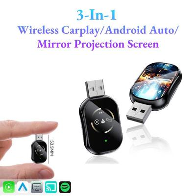 3 In 1 Wireless Carplay Adapter Wired To Wireless Smart AI Box  for Airplay Android Auto MirrorLink Bluetooth+ Wifi USB Dongle
