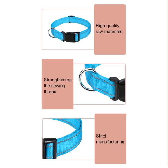 Reflective Dog Collar Nylon Dog Collar with Metal D-Ring Adjustable Fit Safe Dog Collar for Small Large Medium Dogs Night Walking
