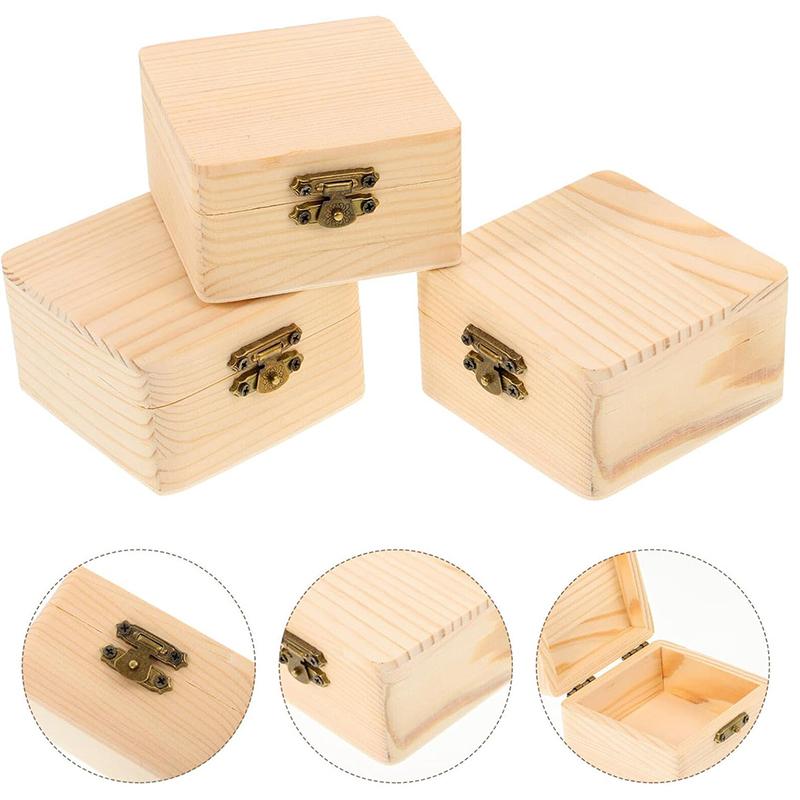 (PLUM)8x8x4.7cm Plain Natural Wooden Packing Box Storage Box Gift Box Wooden Storage Box Home Sundries Storage Box