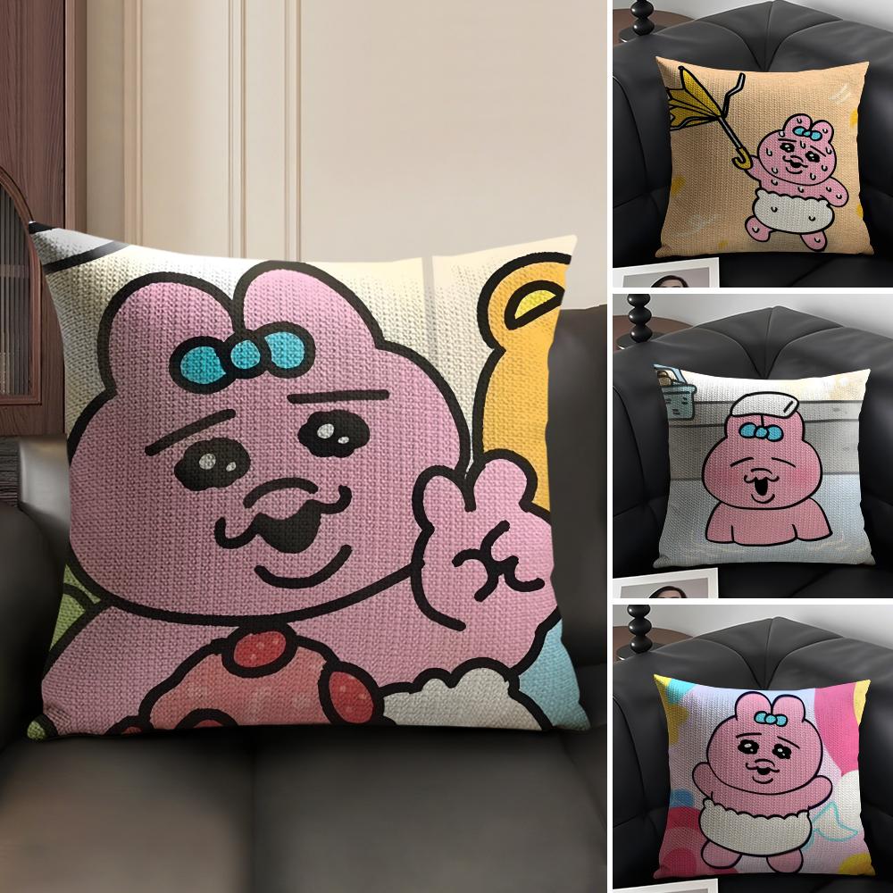 O-Opanchu Usagii Cartoon Cushion Cover Natural Linen Organic Fabric Double-Sided Printing Sofa Home Decor Gift Pillow Case