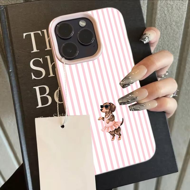 

The dancing puppy Design Phone Case For iPhone 17 Pro Max 16 Plus 15 Pro 14 13 12 11 XR 17Air Lychee Textur Soft Cover iPhone 16 рожевий