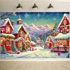1 piece 2D Christmas Village Winter Wonderland Background Cloth - Snow View Cottage Festival Decoration and Snowflake Pattern