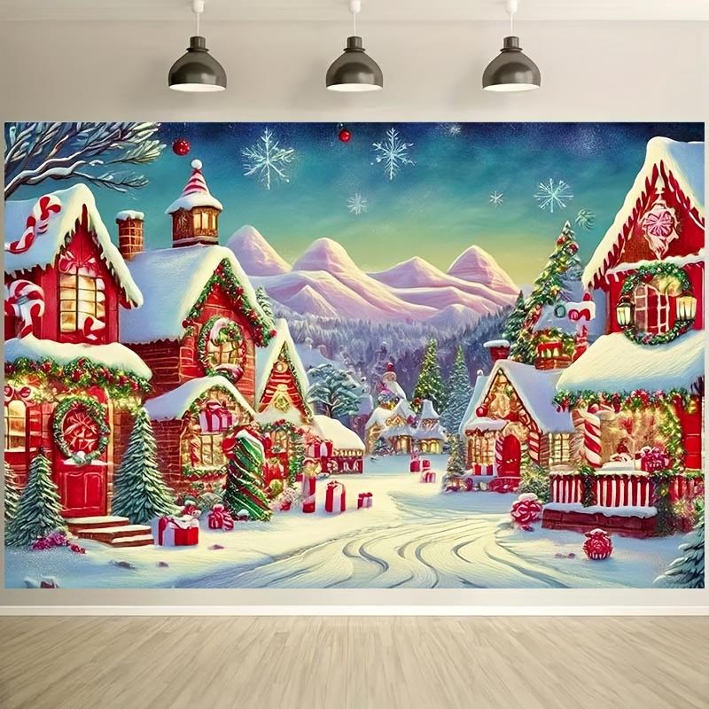 1 piece 2D Christmas Village Winter Wonderland Background Cloth - Snow View Cottage Festival Decoration and Snowflake Pattern
