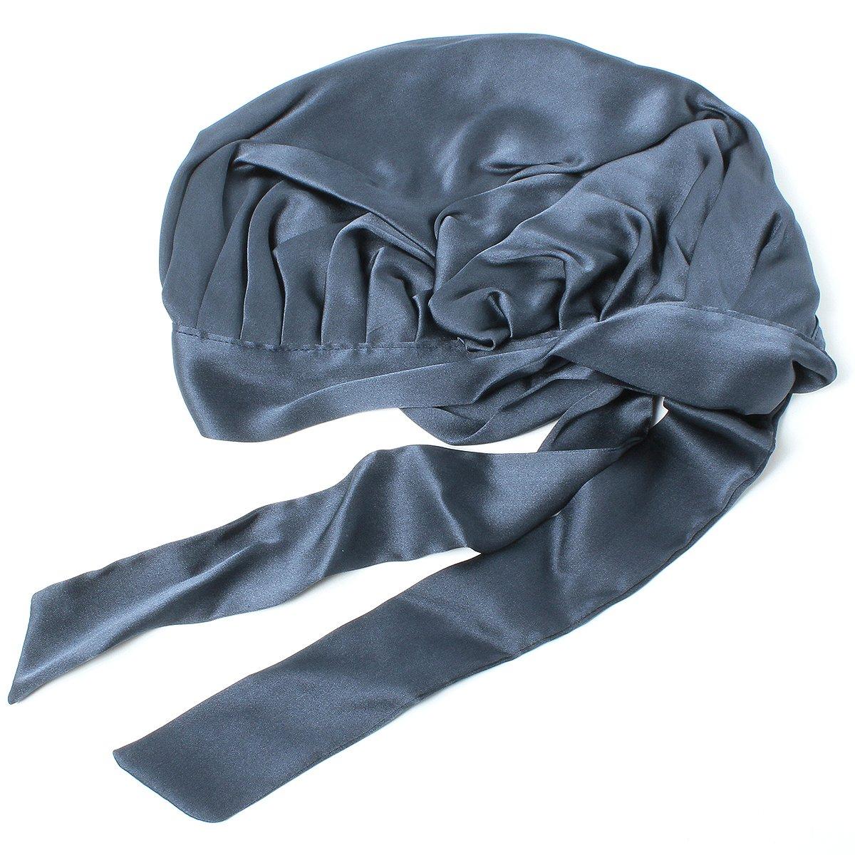 

[BASIQUENTI] Ночной чепчик из 100% шелка – Чепчик с шелковой лентой, Женский, Свободный размер, Темно-синий тёмно-синий