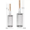 Panier à grillades roulant(2PCS) Manche en bois amovible Acier inoxydable 304, Outils accessoires pour barbecue pour légumes viande nourriture Camping en plein air Barbecue