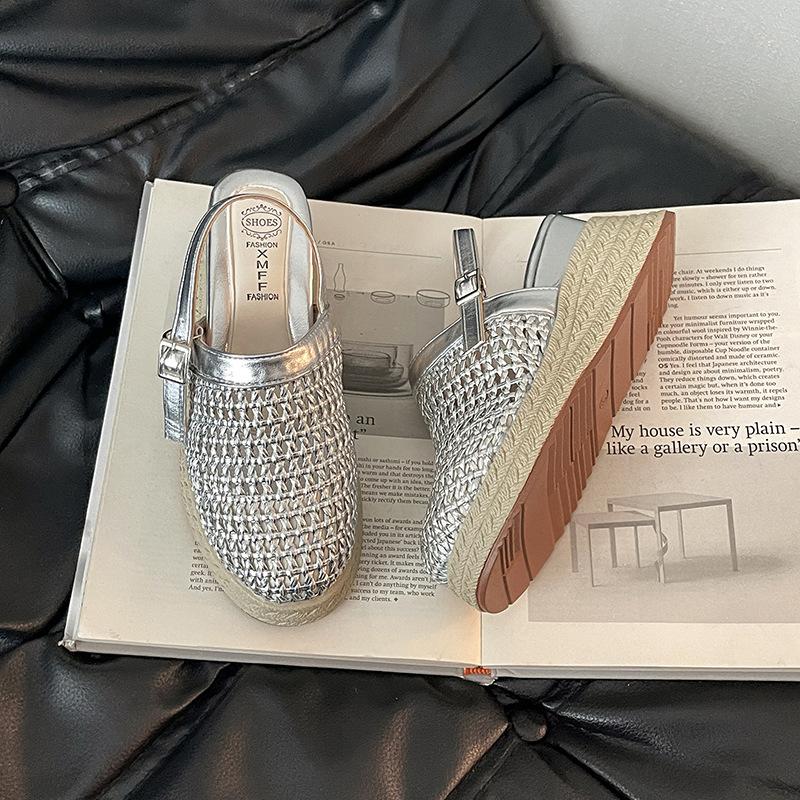 

Модные ретро-сумки, сандалии на танкетке с вырезами, женские, лето 2025, новые модели, с юбками, на толстой подошве, универсальные, плетеные, дышащие 35