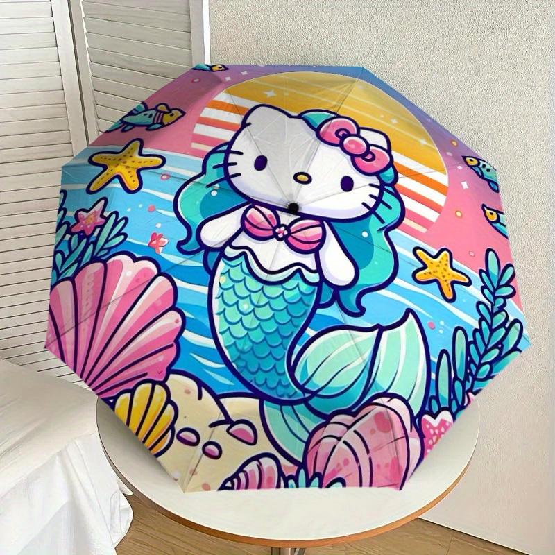 1pc Mermaid Hello Kitty Ocean Adventure Umbrella with Plastic Handle,Suitable for All Seasons Home Travel Outdoor UmbrellaSanlio555