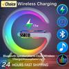 Çok İşlevli RGB Işık Bluetooth Hoparlör Çalar Saat 15W Kablosuz Şarj Standı Pedi iPhone Samsung Hızlı Şarj İstasyonu