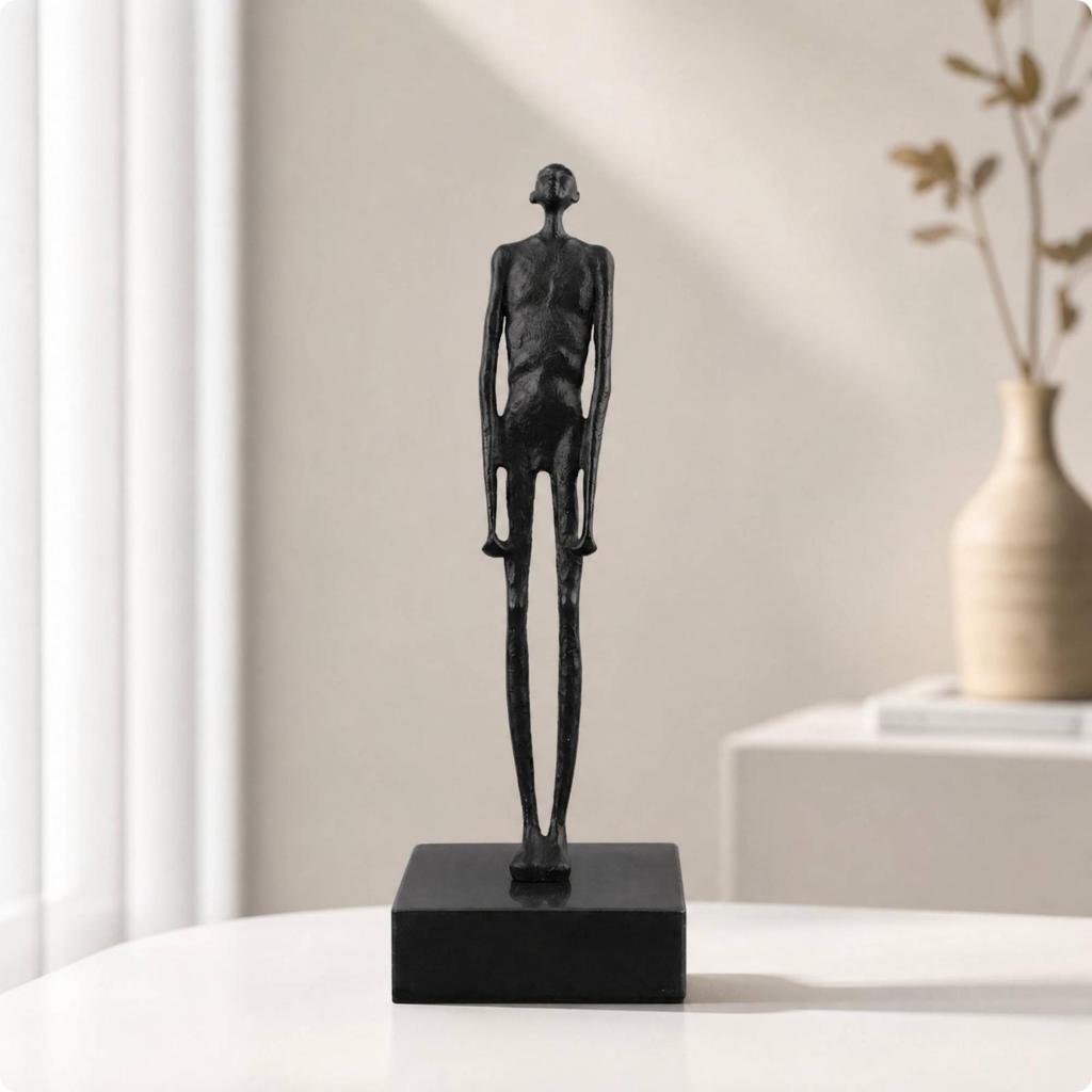 Standing Abstract Figure Sculpture with Rectangular Base Solid Decorative Object