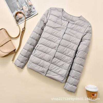 New Light and Thin Down Jacket Women's Round Neck Warm Liner Short Large Size Jacket Autumn and Winter Women's Clothing Collarless