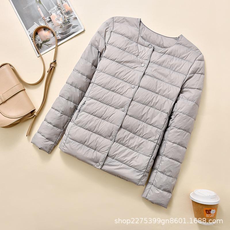 New light and thin down jacket women's round neck warm liner short large size jacket autumn and winter women's clothing collarless