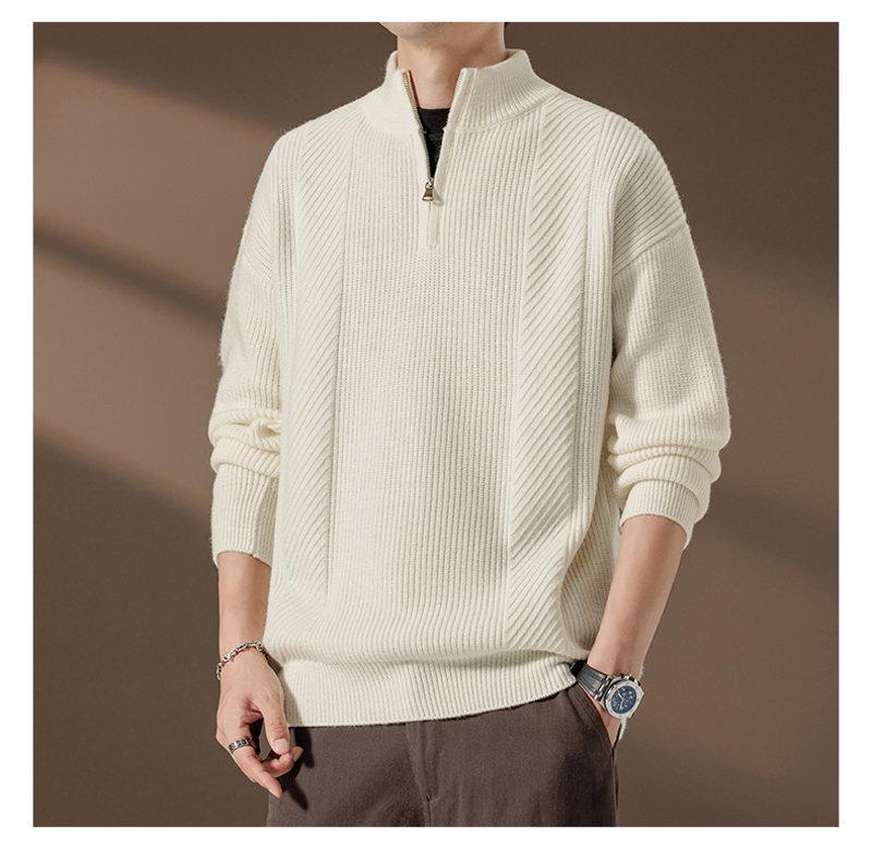 Autumn Half-Zip Collar Knit Sweater Pullover