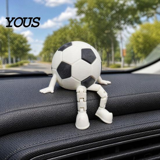 Classic Football Pattern Ornament 3D Printed Soccer Ball Buddy Figurine with Articulated Legs, Decorative Sports Collectible, Durable Desktop