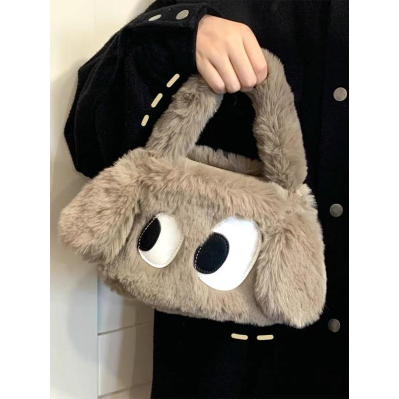 

Winter new plush bag doll fluffy shoulder bag cute big-eyed puppy bag portable messenger bag bag female хаки