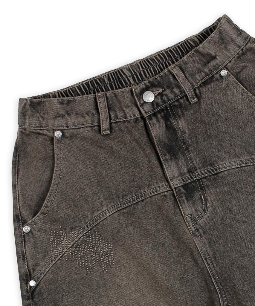 XTONZ Xp284 Boro Patchwork Bermuda Denim Pants (Brown)